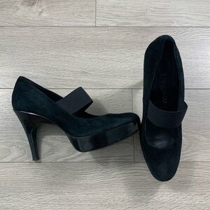 Pedro Garcia Black Suede Round Toe Platform Heels